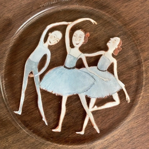 Vintage Arcoroc France Glass Plate, Matching Cup and Bowl Painted With Ballerina - Picture 2 of 11